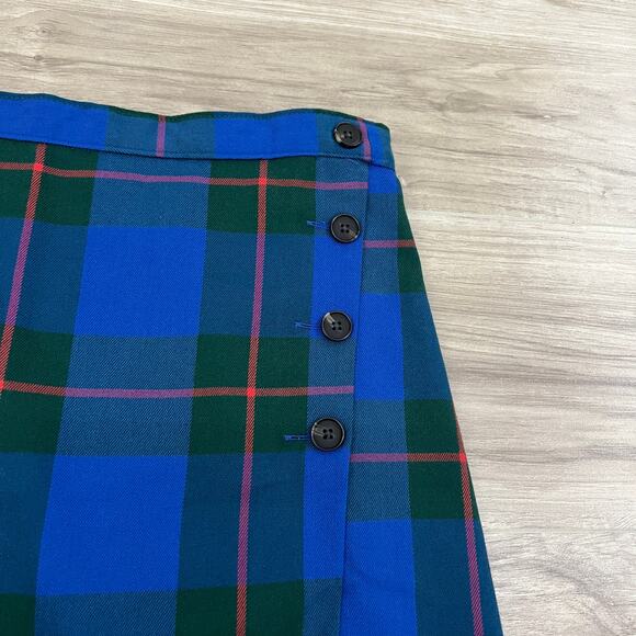 Juniors' SO Good For Life Buttoned Faux Wrap Blue, Green Plaid Skirt Size 17 - Picture 5 of 14